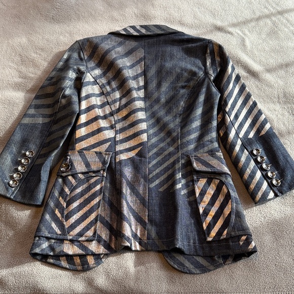 Vintage Custo Barcelona Sz 36 Denim Gray and Silver Striped Blazer - Picture 7 of 7